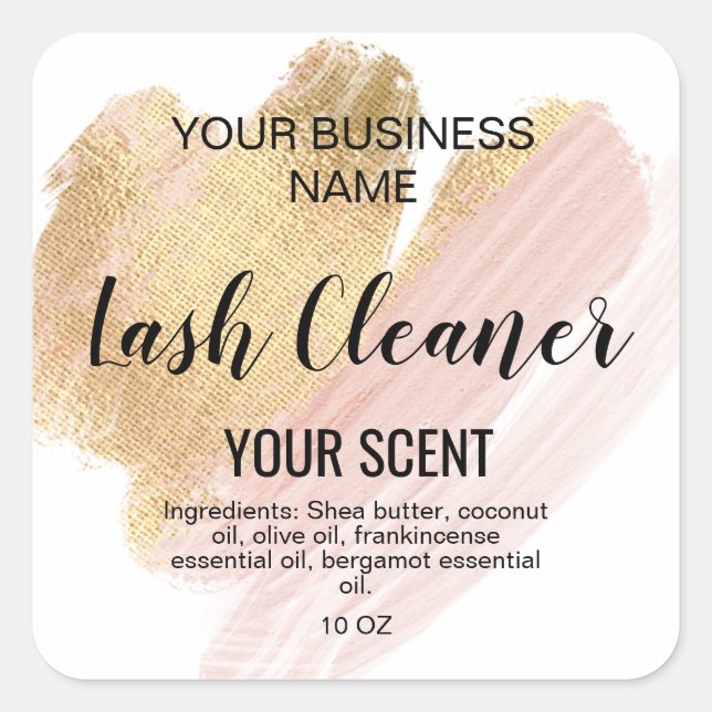 lash cleaner gold blush pink classic  square  sticker (Front)