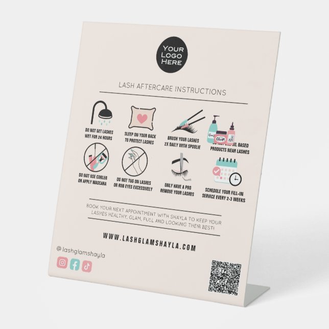 Lash Extension Aftercare Instructions Beauty Salon Pedestal Sign (Front)