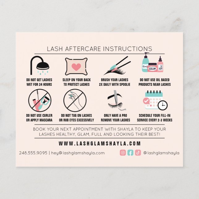 Lash Extension Aftercare Instructions Flyer Card (Back)