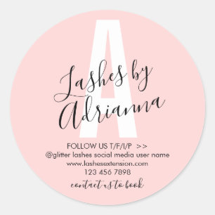 Lash Extension Aftercare pink monogram Classic Round Sticker