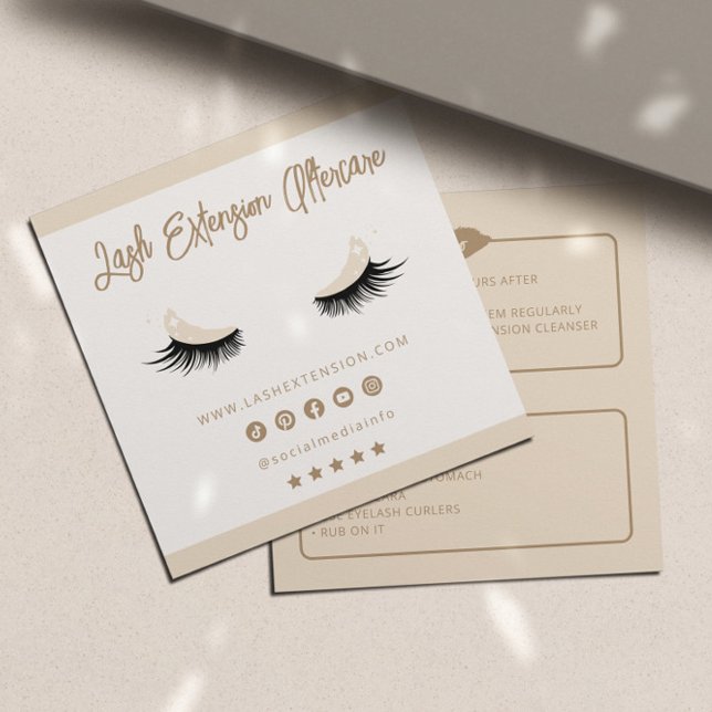 Lash Extension Aftercare Socialmedia Minimalist Square Business Card (Creator Uploaded)