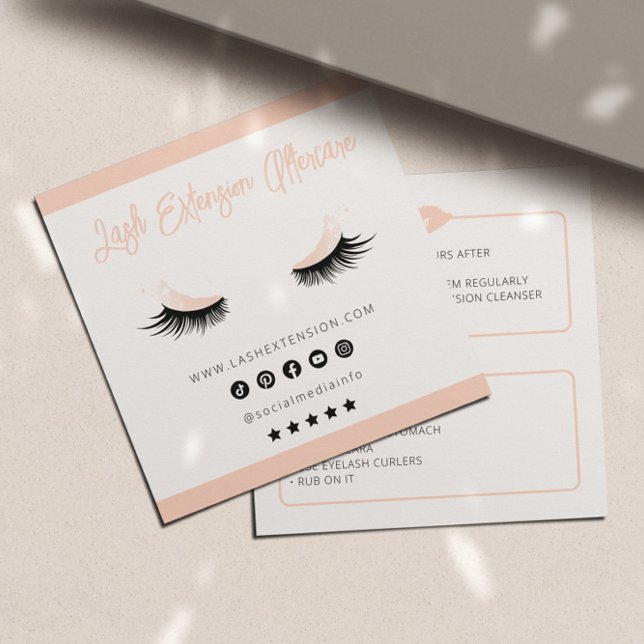 Lash Extension Aftercare Socialmedia Minimalist Square Business Card (Creator Uploaded)