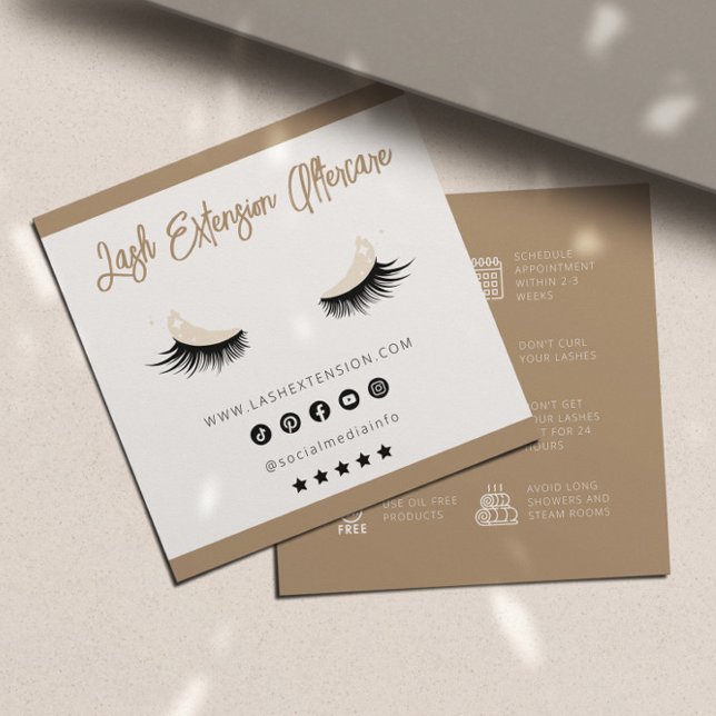 Lash Extension Aftercare Socialmedia Neutral Beige Square Business Card (Creator Uploaded)