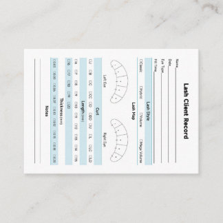 Lash Extension Client Record Form Business Card