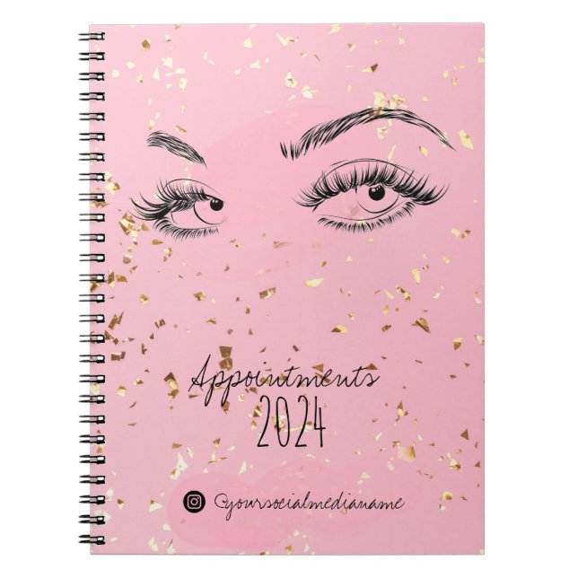 Lash extension Lashes Gold Glitter Appointments Notebook (Front)