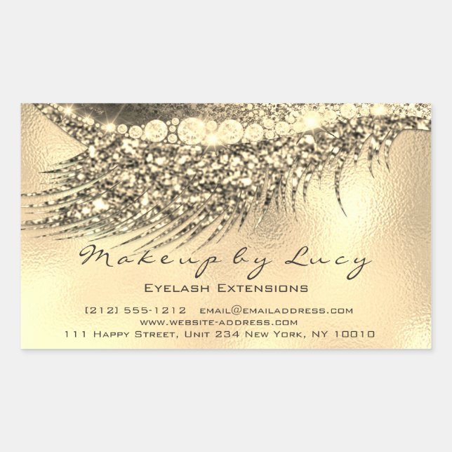 Lash Extension Makeup Beauty Gold Glam Glitter Rectangular Sticker (Front)