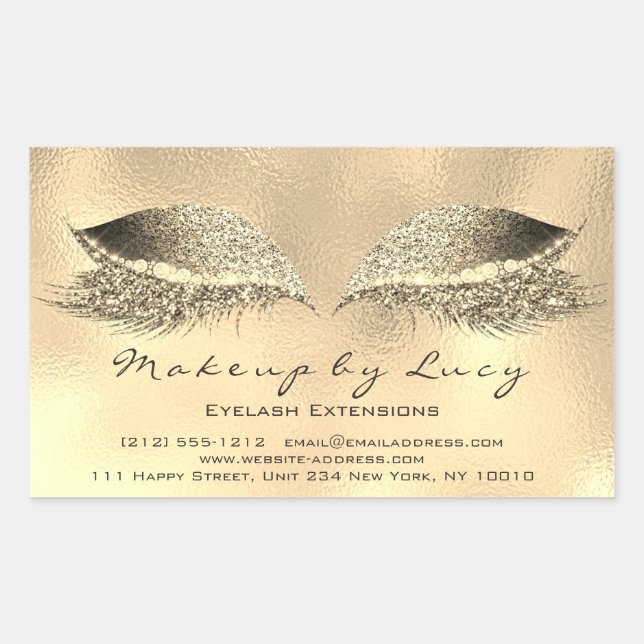 Lash Extension Makeup Beauty Gold Metal Glitter Rectangular Sticker (Front)