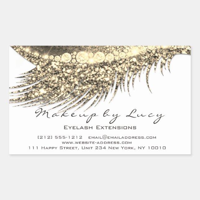 Lash Extension Makeup Beauty Gold White Glitter Rectangular Sticker (Front)