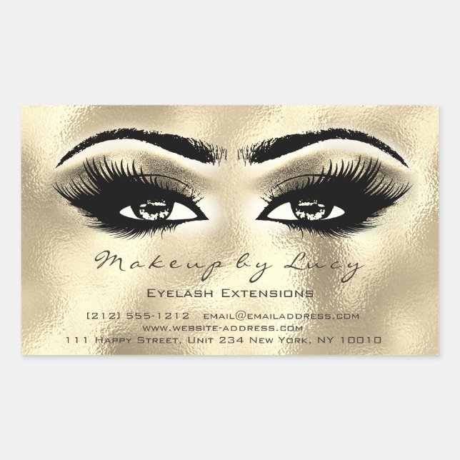 Lash Extension Makeup Beauty Golden  Eye Glitter Rectangular Sticker (Front)