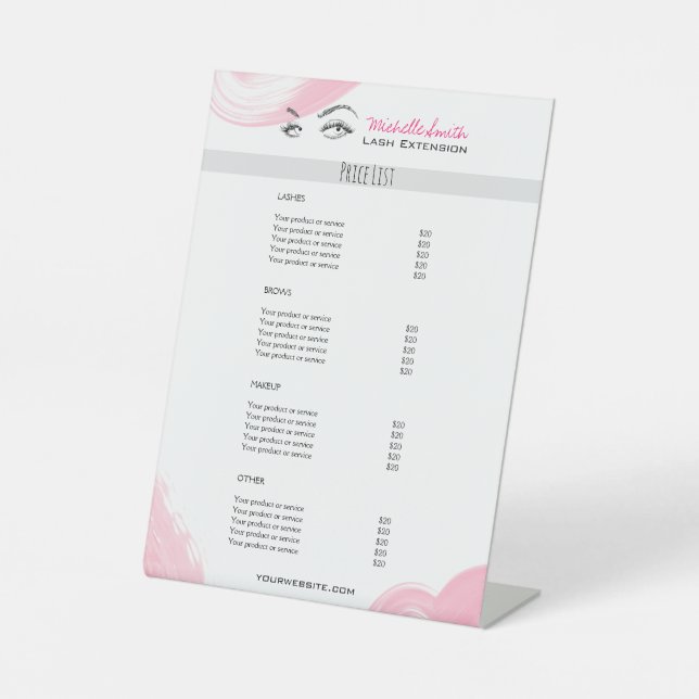 Lash extension Minimalist Lash Services Price List Pedestal Sign (Front)