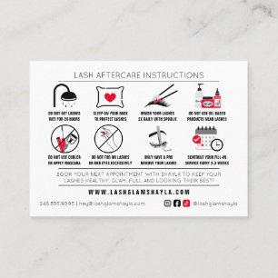 Lash Extensions Aftercare Instructions Appointment Business Card