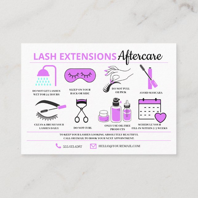 Lash Extensions Aftercare Instructions Business Ca Business Card (Back)