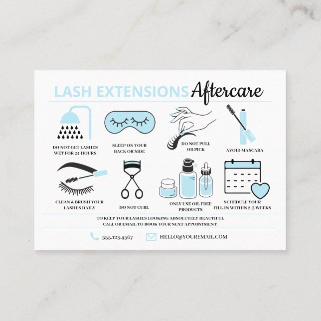 Lash Extensions Aftercare Instructions Business Ca Business Card (Back)