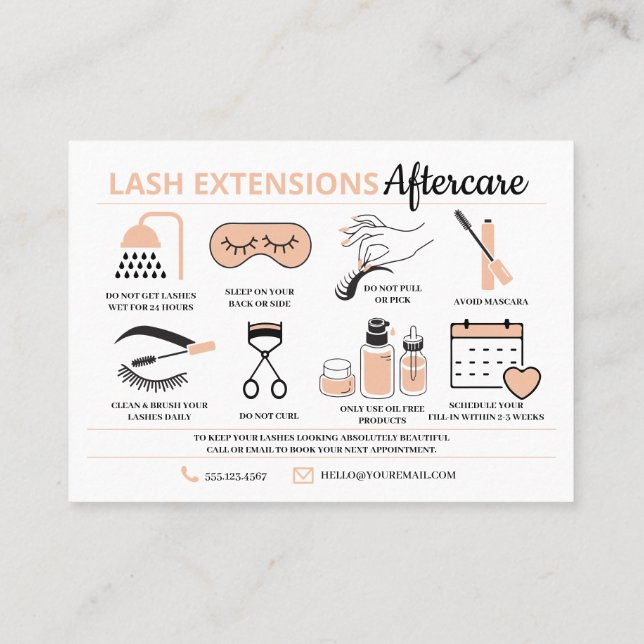 Lash Extensions Aftercare Instructions Business Ca Business Card (Back)