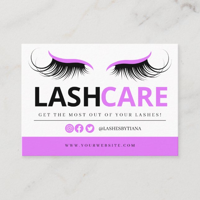 Lash Extensions Aftercare Instructions Business Ca Card (Front)