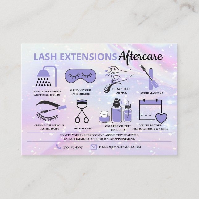 Lash Extensions Aftercare Instructions Business Ca Card (Back)