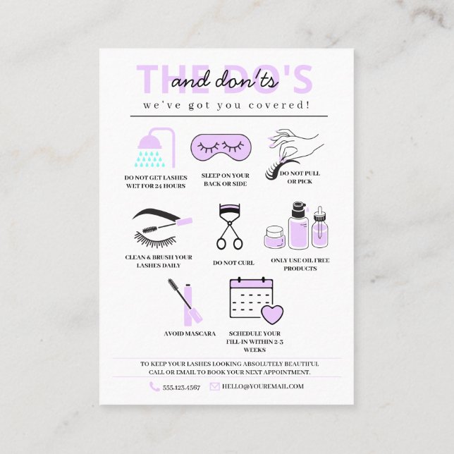 Lash Extensions Aftercare Instructions Business Ca Card (Back)