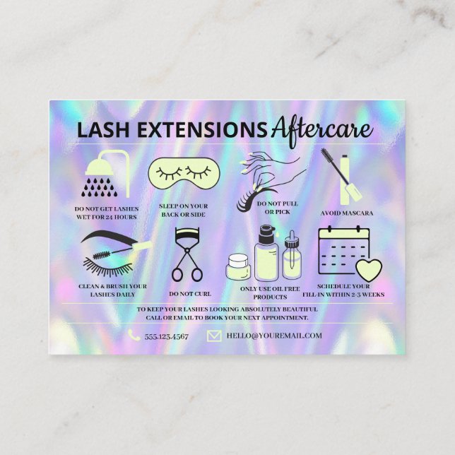 Lash Extensions Aftercare Instructions Business Ca Card (Back)
