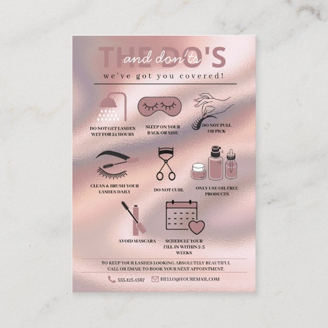 Lash Extensions Aftercare Instructions Business Ca Card (Back)