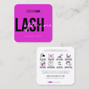Lash Extensions Aftercare Instructions Hot Pink Square Business Card