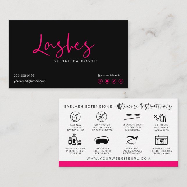 Lash Extensions Aftercare Instructions Modern Business Card (Front/Back)