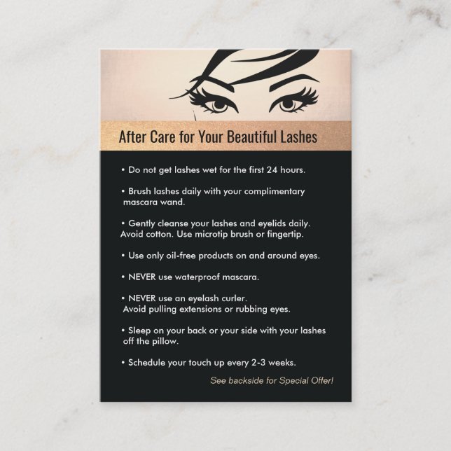 Lash Extensions Aftercare Instructions & Referral Card (Front)