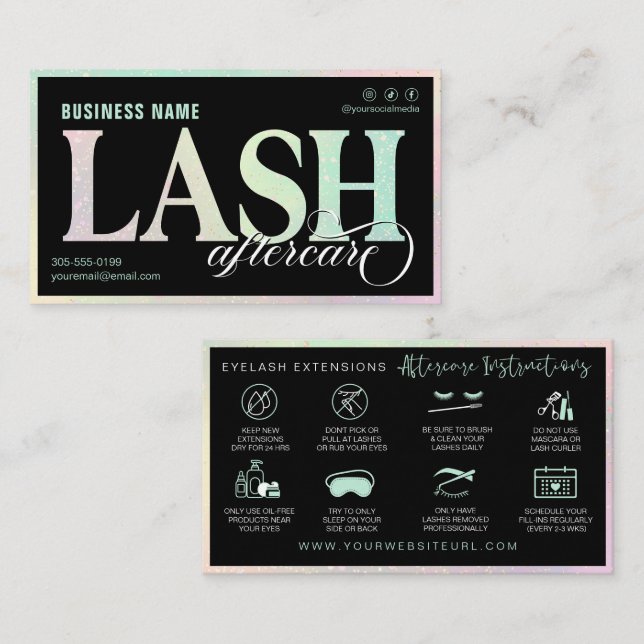 Lash Extensions Aftercare Pastel Rainbow Mint Business Card (Front/Back)
