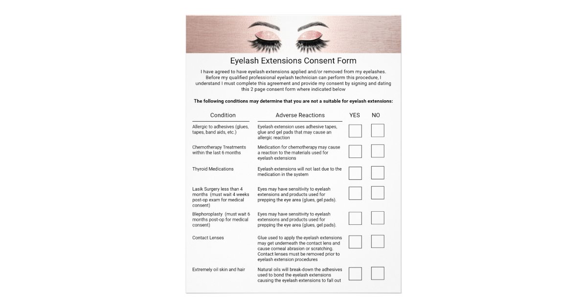 Lash Extensions Liability Waiver Release Form Flyer