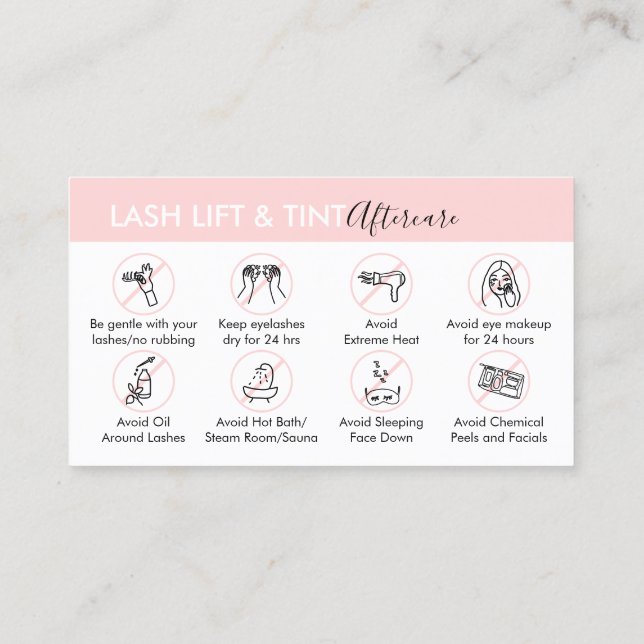 Lash Lift and Tint Aftercare Post Instruction Business Card (Back)