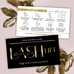 Lash Lift & Tint Aftercare Guide Glam Black & Gold Business Card