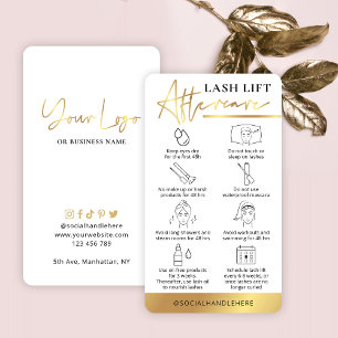 Lash Lift & Tint Aftercare Guide White & Gold Business Card