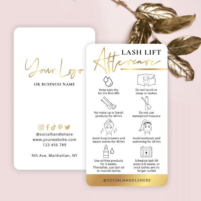 Lash Lift & Tint Aftercare Guide White & Gold Business Card (Creator Uploaded)