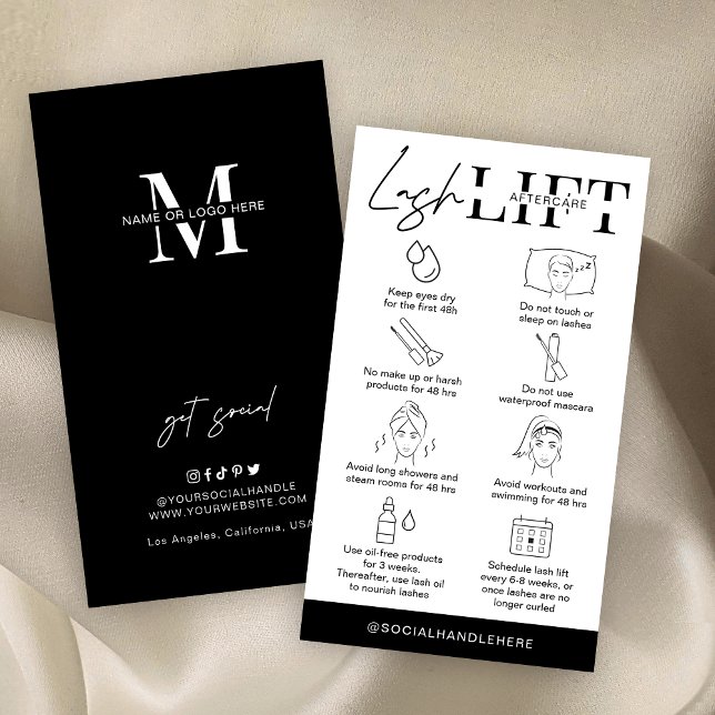 Lash Lift & Tint Aftercare Instructions Minimalist Business Card (Creator Uploaded)