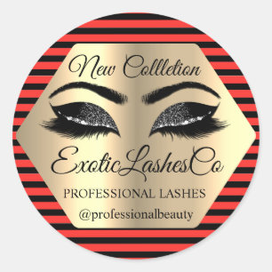 Lash Packaging Makeup Artist Gold Eyes Black Red Classic Round Sticker