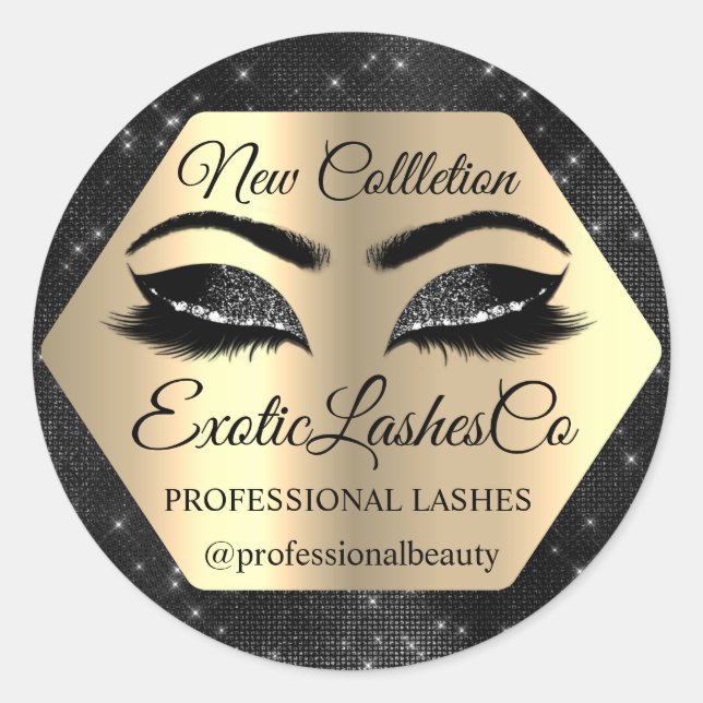 Lash Packaging Makeup Artist Gold Eyes Black Spark Classic Round Sticker (Front)