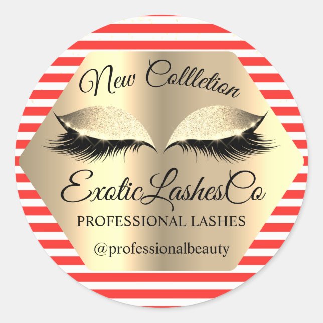 Lash Packaging Makeup Artist Gold Eyes Stripes Classic Round Sticker (Front)