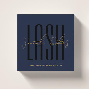 Lash stylist modern typography script blue square business card