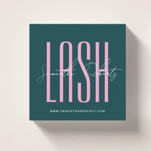 Lash stylist modern typography script green square business card