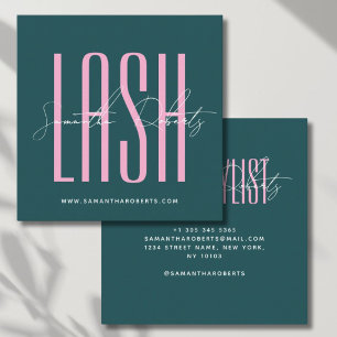 Lash stylist modern typography script green square business card