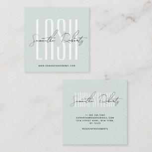 Lash stylist modern typography script light blue square business card