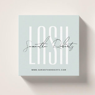 Lash stylist modern typography script light blue square business card