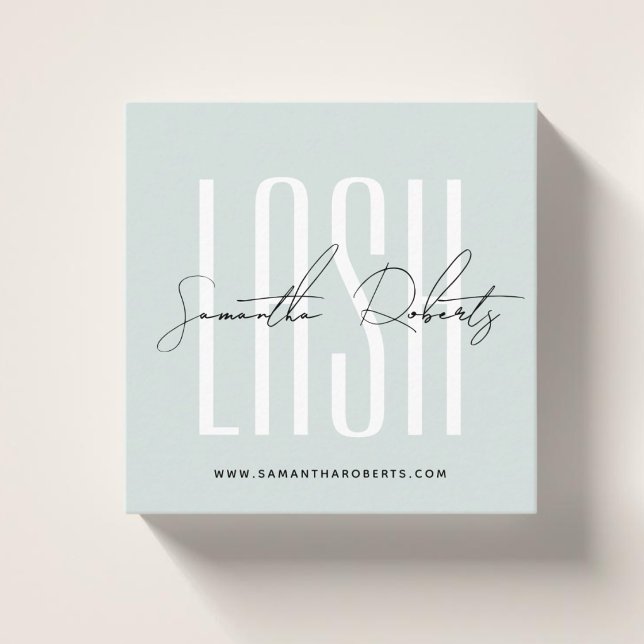 Lash stylist modern typography script light blue square business card (Creator Uploaded)