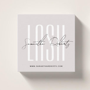 Lash stylist modern typography script pearl pink square business card