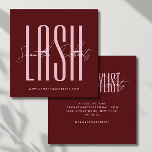 Lash stylist modern typography script red square business card