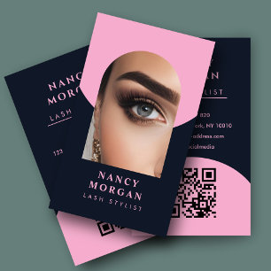Lash Stylist Qr Code Arch Photo Pink And Navy  Business Card