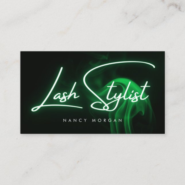 Lash Stylist Typography Green Neon  Business Card (Front)