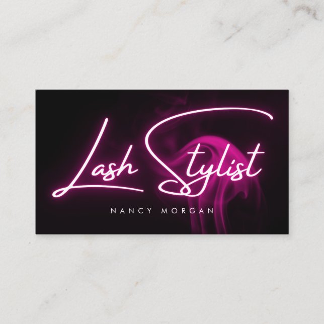 Lash Stylist Typography Pink Neon  Business Card (Front)