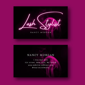 Lash Stylist Typography Pink Neon Business Card