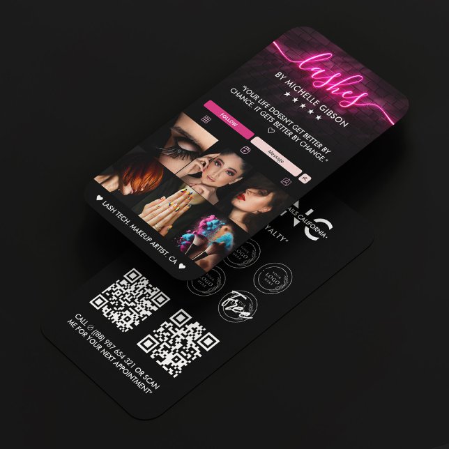 Lash Tech Black Pink Makeup Artist Portfolio Business Card (Creator Uploaded)