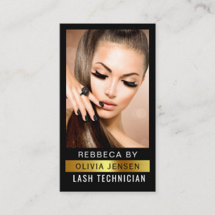 Lash Tech Golden And Black QR Code Business Card